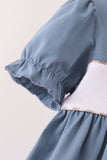Blue turkey pumpkin embroidery dress Aaria Tees