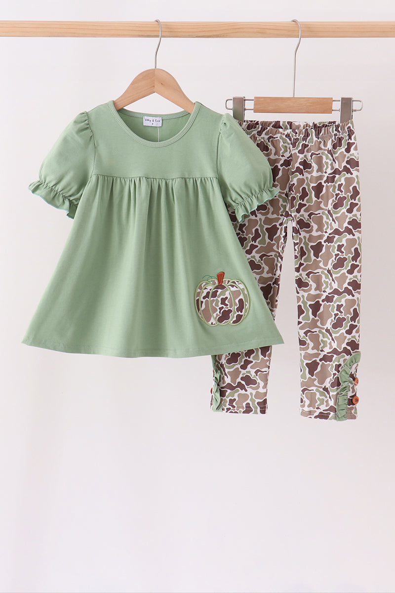 Camo Pumpkin Applique Ruffle Pants Set - Aaria Tees Aaria Tees