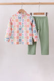 Pastel Daisy Checkerboard Jogger Set Aaria Tees