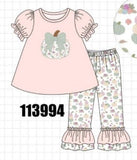 Pink pumpkin bow applique ruffle pants set Aaria Tees