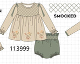 Khaki floral smocked bloomer set Aaria Tees