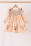 Khaki floral smocked dress Aaria Tees