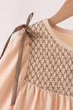 Khaki floral smocked dress Aaria Tees
