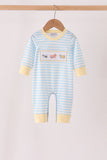 Blue airplane embroidery stripe romper Aaria Tees