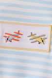 Blue airplane embroidery stripe romper Aaria Tees