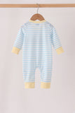 Blue airplane embroidery stripe romper Aaria Tees