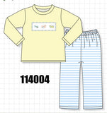 Blue airplane embroidery stripe pants set Aaria Tees
