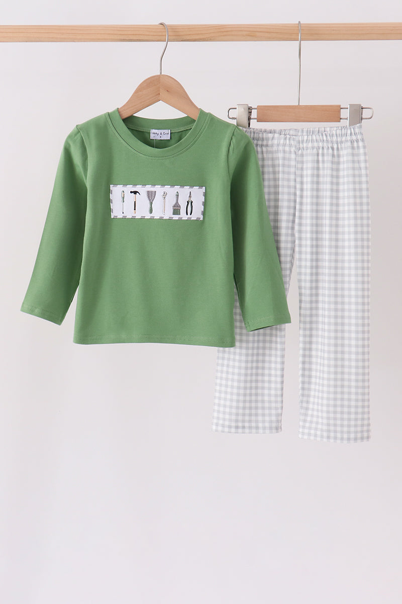 Green tools embroidery pants set - Aaria Tees