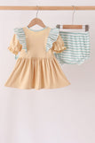God is great god is good embroidery ruffle bloomer set Aaria Tees