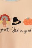 God is great god is good embroidery romper Aaria Tees