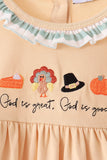 God is great god is good embroidery ruffle dress Aaria Tees