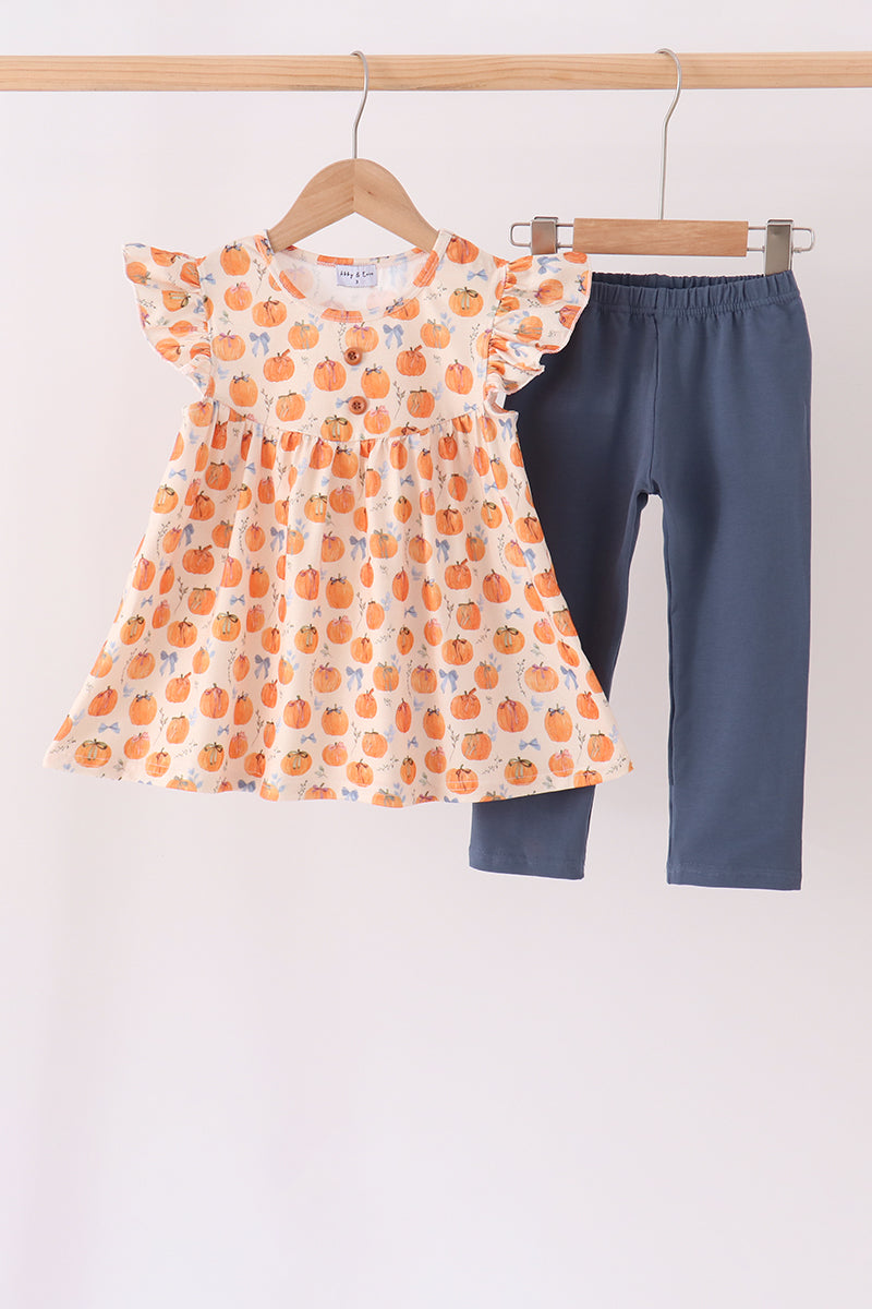 Pumpkin Bow Ruffle Pants Set - Aaria Tees