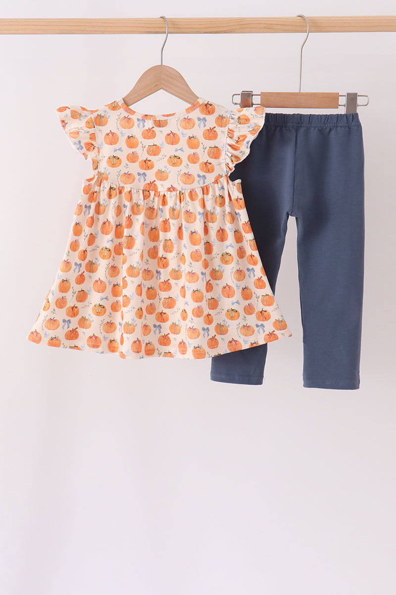 Pumpkin Bow Ruffle Pants Set - Aaria Tees Aaria Tees