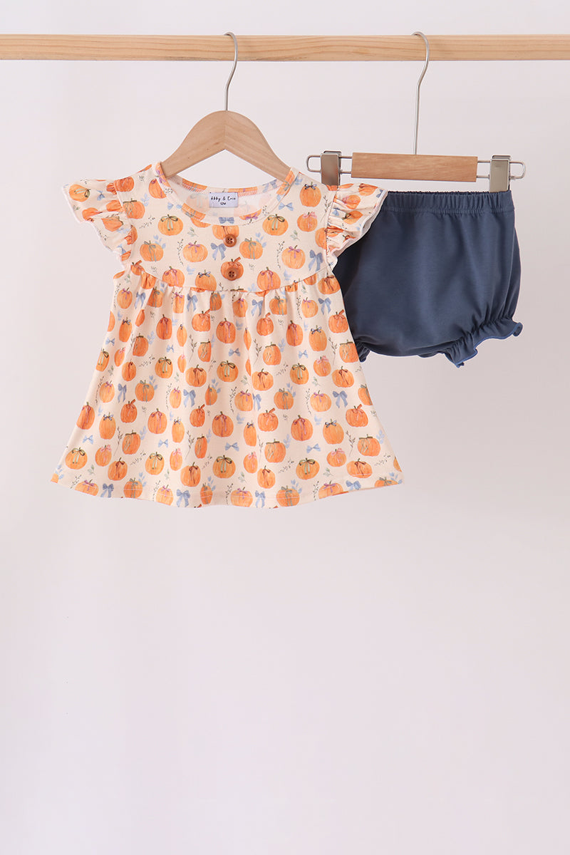Pumpkin Bow Ruffle Bloomer Set - Aaria Tees