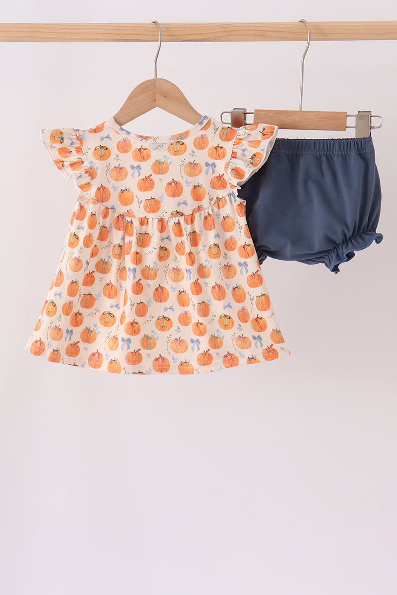 Pumpkin Bow Ruffle Bloomer Set - Aaria Tees Aaria Tees