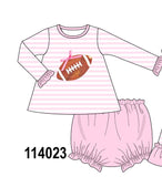 Pink football sequin stripe bloomer set Aaria Tees
