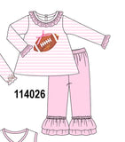 Pink football sequin stripe ruffle pants set Aaria Tees