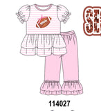 Pink football sequin stripe ruffle pants set Aaria Tees