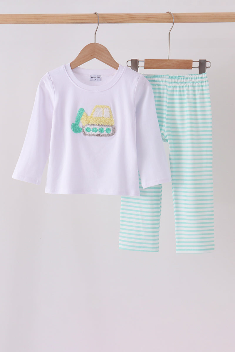 Green excavator french knot stripe pants set - Aaria Tees Aaria Tees