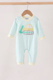 Green excavator french knot stripe romper Aaria Tees