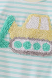 Green excavator french knot stripe romper Aaria Tees