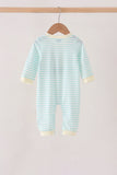Green excavator french knot stripe romper Aaria Tees