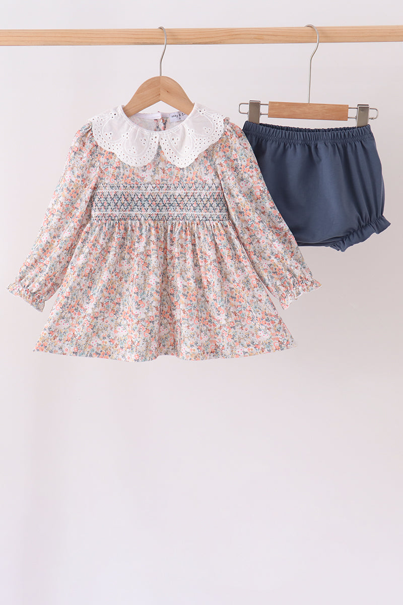 Floral smocked lace bloomer set - Aaria Tees