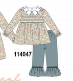 Floral smocked lace ruffle pants set Aaria Tees