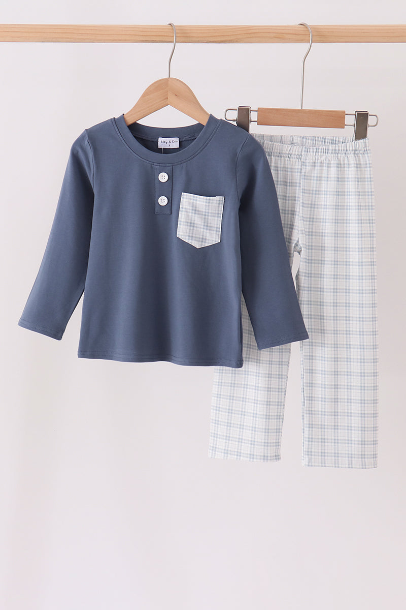 Teal pocket plaid pants set - Aaria Tees