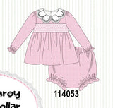 Pink corduroy lace smocked bloomer set Aaria Tees