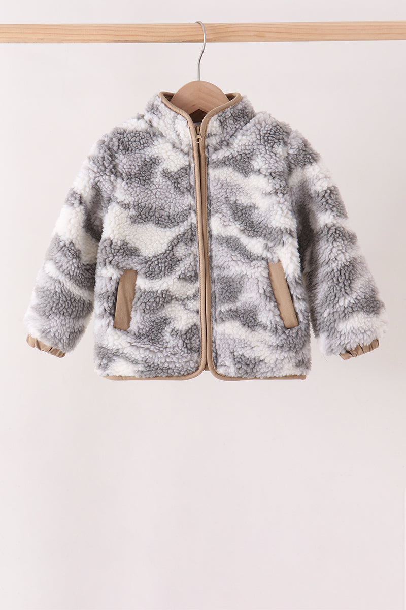 Grey camouflage fleece jacket