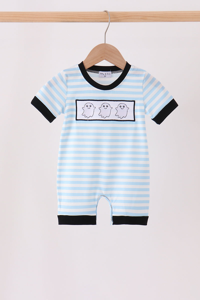 Blue Ghost Embroidery Stripe Romper - Aaria Tees Aaria Tees