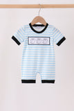 Blue Ghost Embroidery Stripe Romper - Aaria Tees Aaria Tees