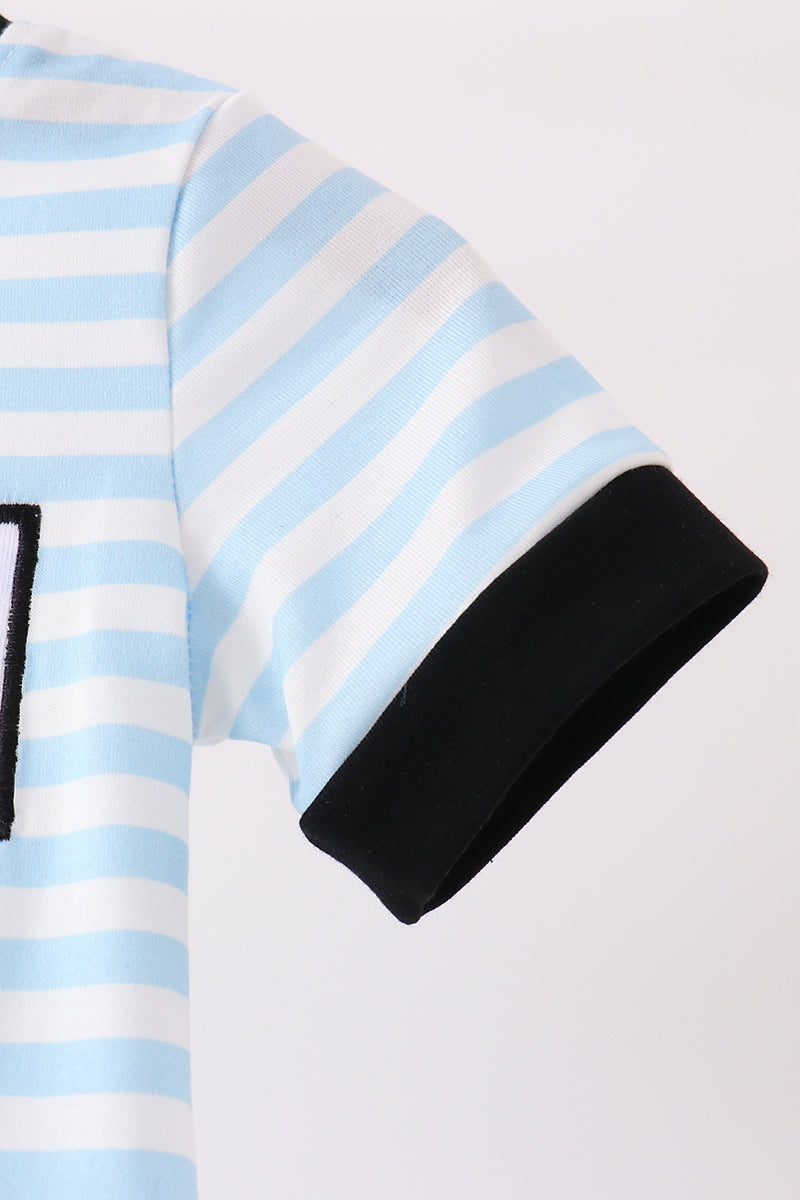 Blue Ghost Embroidery Stripe Romper - Aaria Tees Aaria Tees