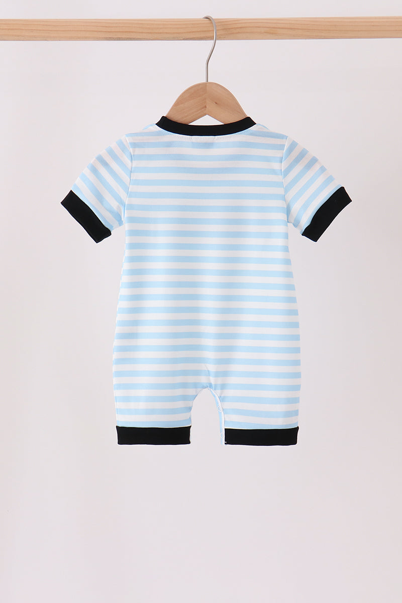 Blue Ghost Embroidery Stripe Romper - Aaria Tees Aaria Tees
