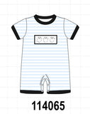 Blue Ghost Embroidery Stripe Romper Aaria Tees