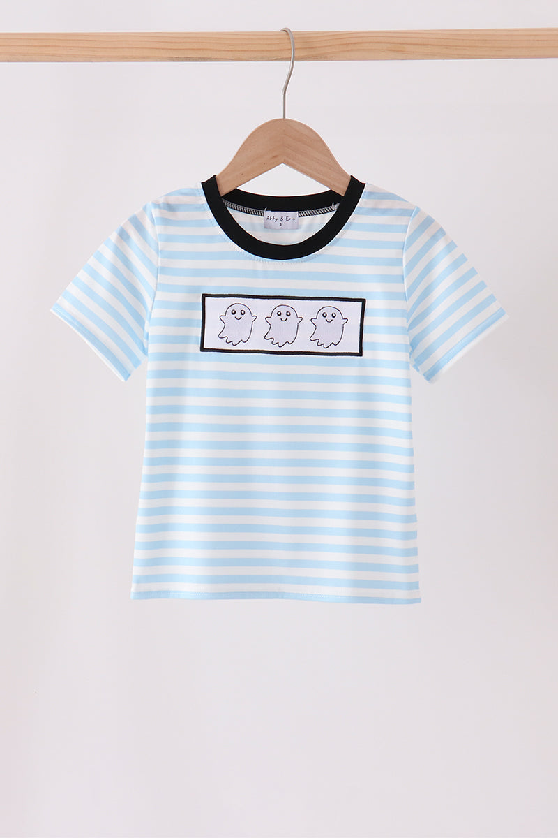 Blue Ghost Embroidery Stripe Top - Aaria Tees Aaria Tees