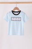 Blue Ghost Embroidery Stripe Top - Aaria Tees Aaria Tees
