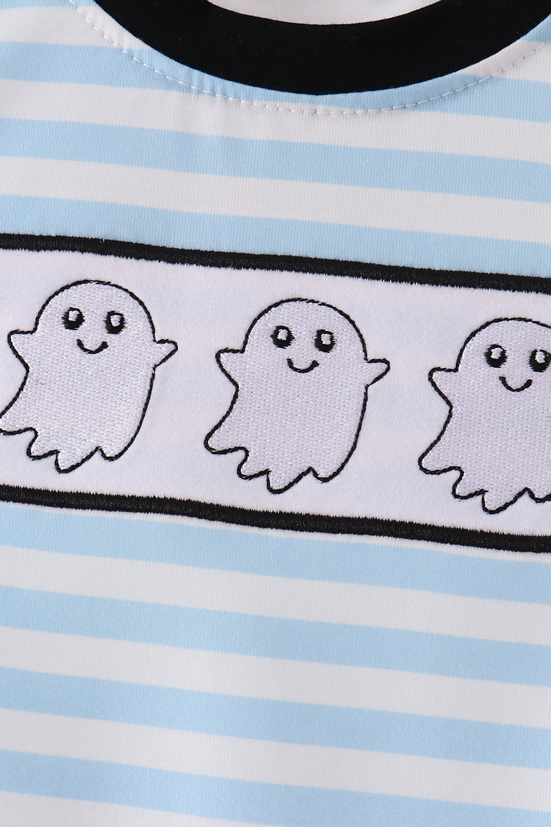 Blue Ghost Embroidery Stripe Top - Aaria Tees Aaria Tees