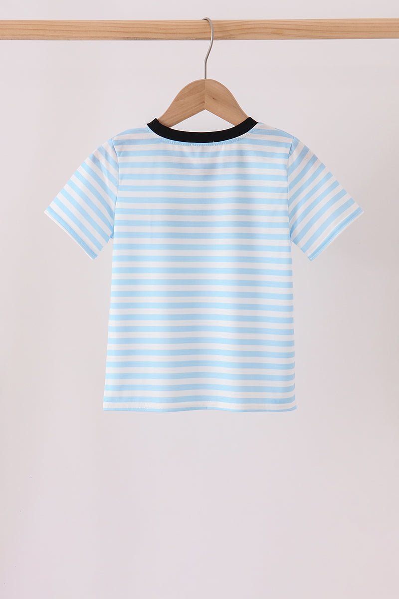 Blue Ghost Embroidery Stripe Top - Aaria Tees Aaria Tees