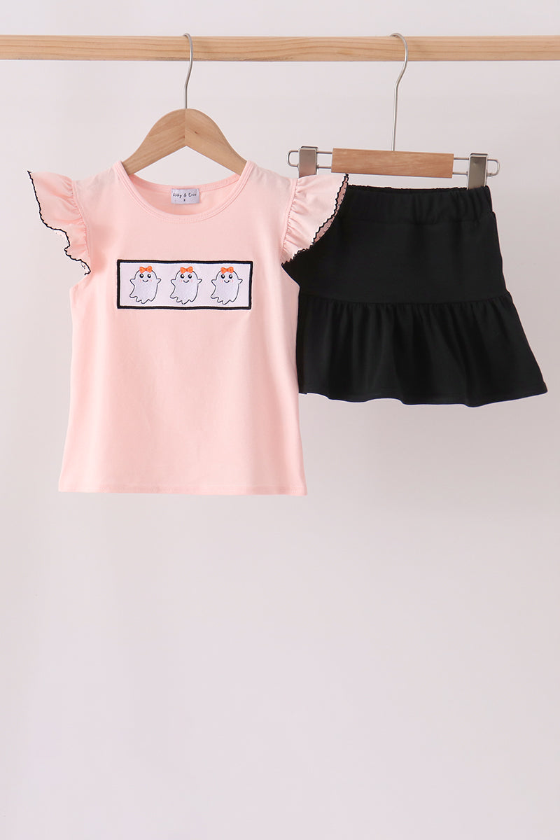 Pink Ghost Embroidery Ruffle Skorts Set - Aaria Tees Aaria Tees