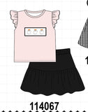 Pink Ghost Embroidery Ruffle Skorts Set Aaria Tees