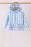Blue bow embroidery gingham raincoat Aaria Tees