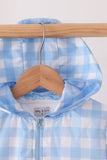 Blue bow embroidery gingham raincoat Aaria Tees