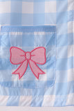 Blue bow embroidery gingham raincoat Aaria Tees