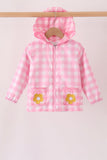 Pink floral embroidery gingham raincoat Aaria Tees