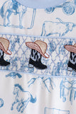 Blue Cowboy Smocked Romper Aaria Tees