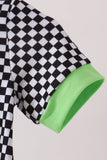 Black car embroidery checkered bubble Aaria Tees