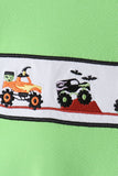 Green car embroidery checkered romper Aaria Tees