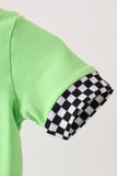 Green car embroidery checkered romper Aaria Tees
